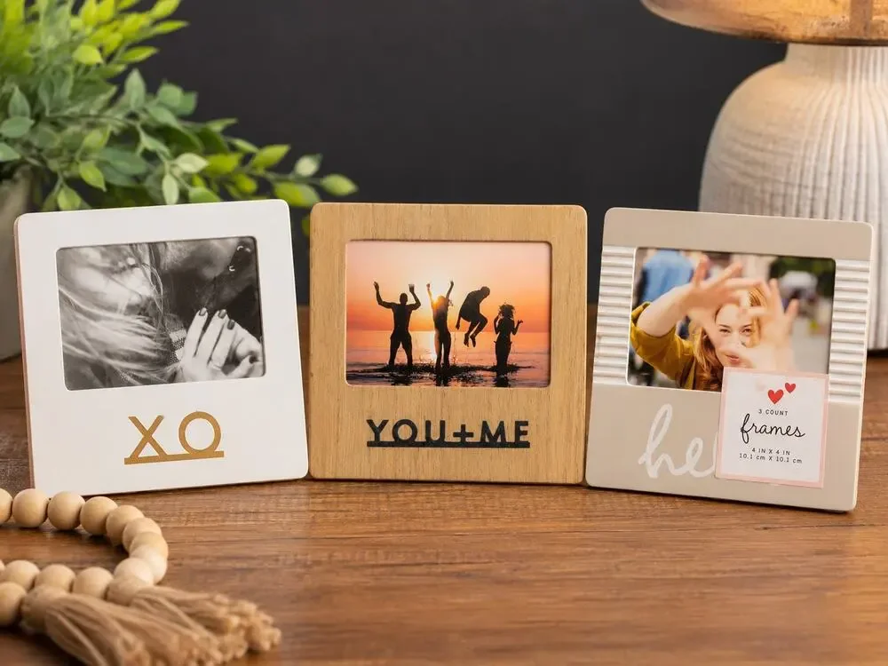 Horizon Group USA 3-Piece 4x4 Wooden Picture Frame Set XO You+Me Hello NIP